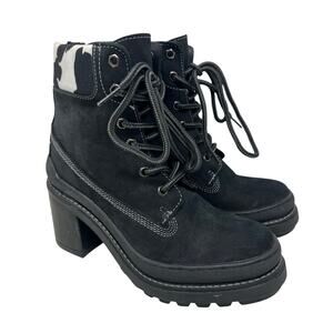 Steve Madden Engine Leather Lace Up Cow Print Boots 7